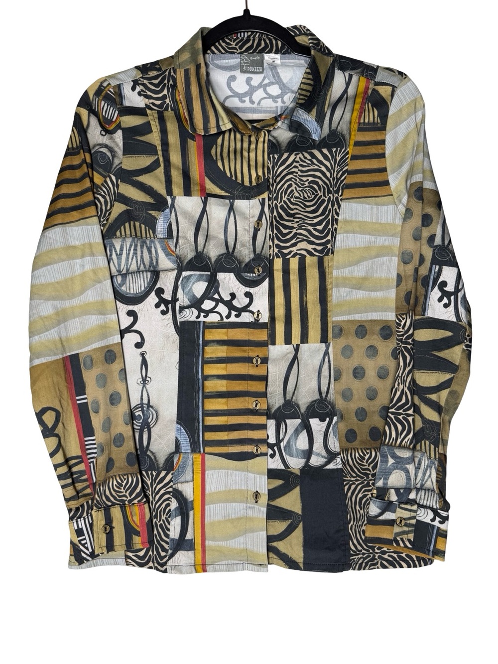 Simply Art by Dolcezza Abstract Button Shirt Medium Art to Wear Patchwork Print